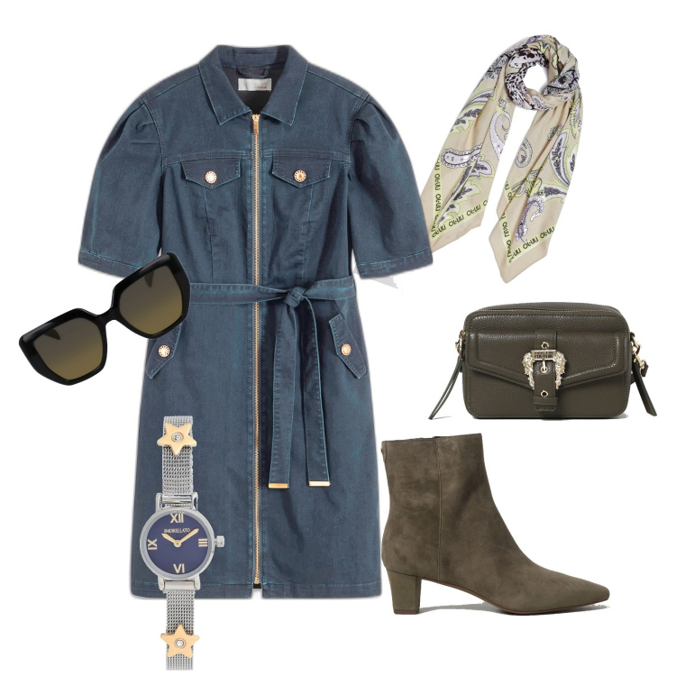 Outfit donna - Total look #1885690. Stile Casual chic per Tutti i giorni. look ideale per Petite. Abbinamento con orologi, vestiti, stivaletti, borse a spalla, foulard, occhiali da sole.