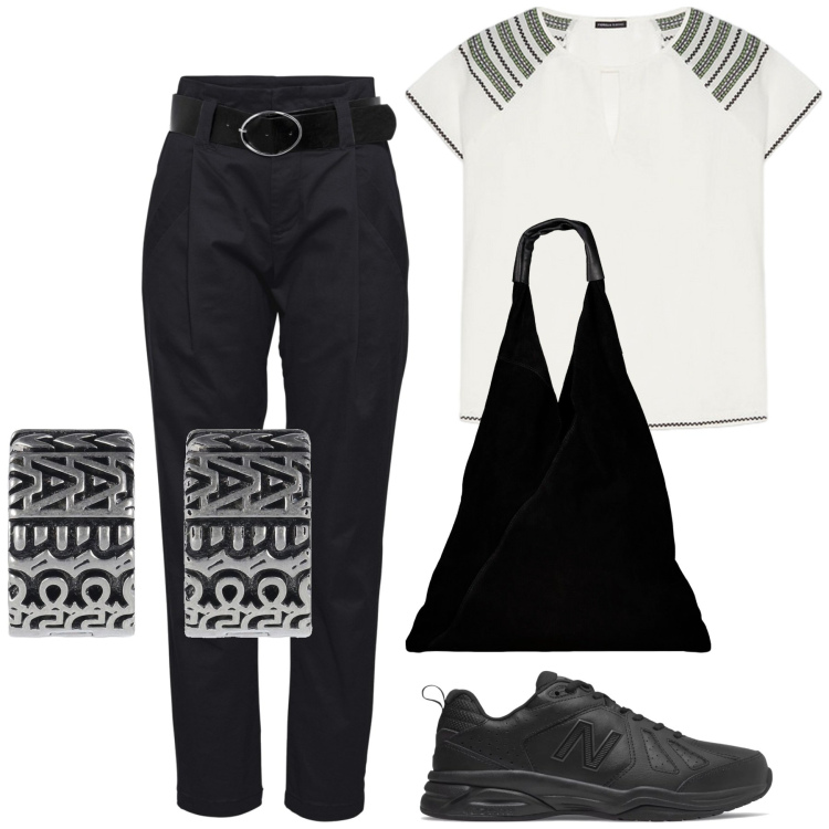 Outfit donna - Total look #1885851. Stile Casual chic per Ufficio. Abbinamento con pantaloni, sneakers, bluse, orecchini, borse a spalla.