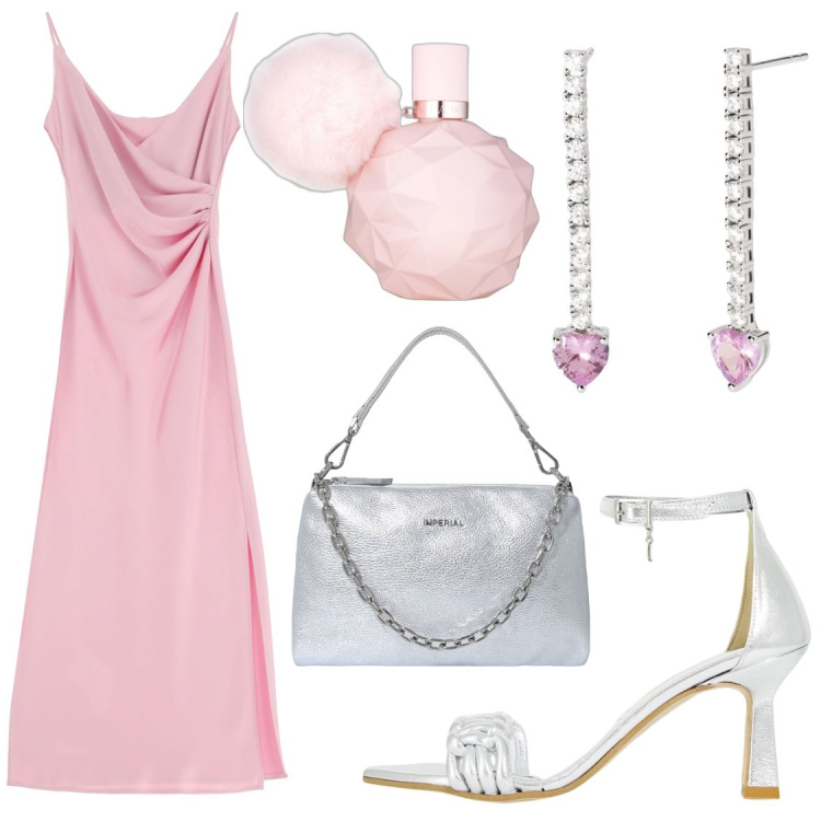 Outfit donna - Il vestitino midi. Stile Chic per Cerimonia. Abbinamento con profumi, orecchini, vestiti midi/longuette, décolleté, pochette.