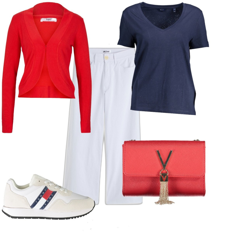 Outfit donna - Total look #1885893. Stile Casual per Tutti i giorni. Abbinamento con jeans, blazer, sneakers, t-shirt, pantaloni, borse a tracolla.
