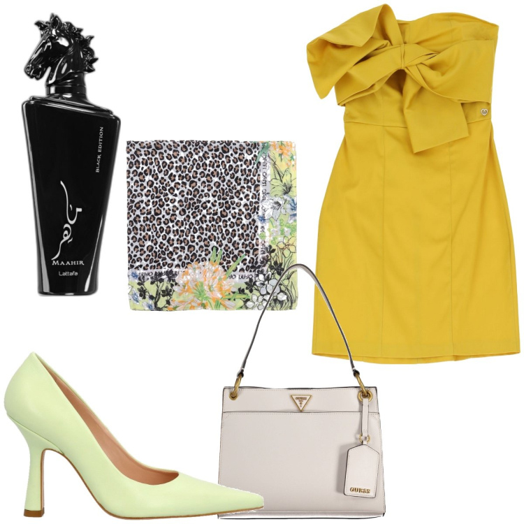Outfit donna - Total look #1885909. Stile Sexy per Cerimonia. Abbinamento con profumi, vestiti corti, décolleté, sciarpe, borse a spalla.