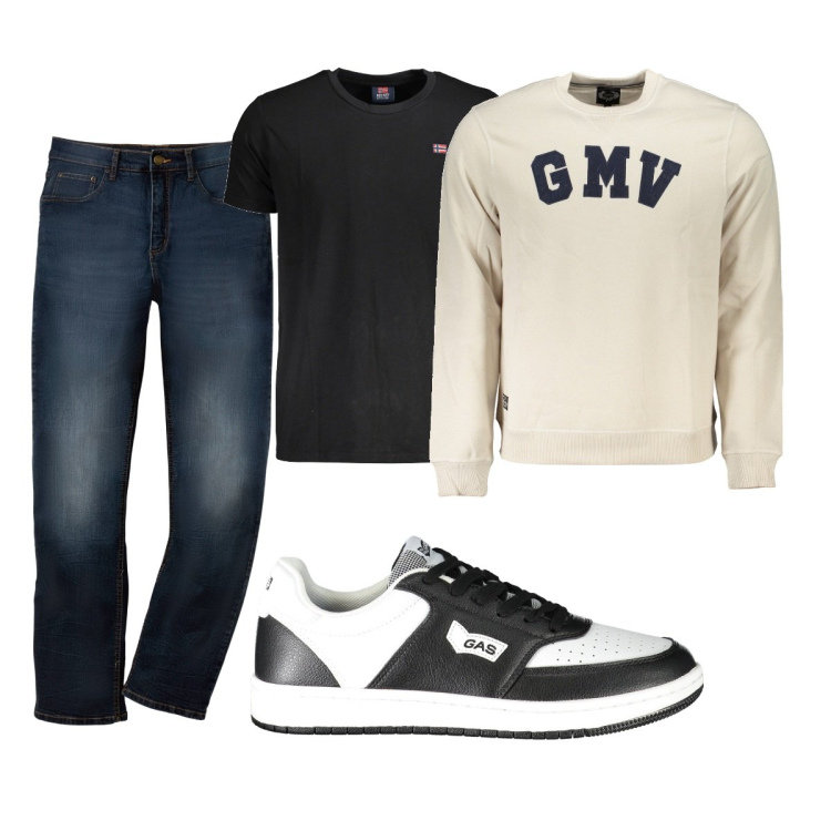 Outfit uomo - Total look #1886036. Stile Casual per Tutti i giorni. Abbinamento con jeans dritti, felpe, sneakers, t-shirt.
