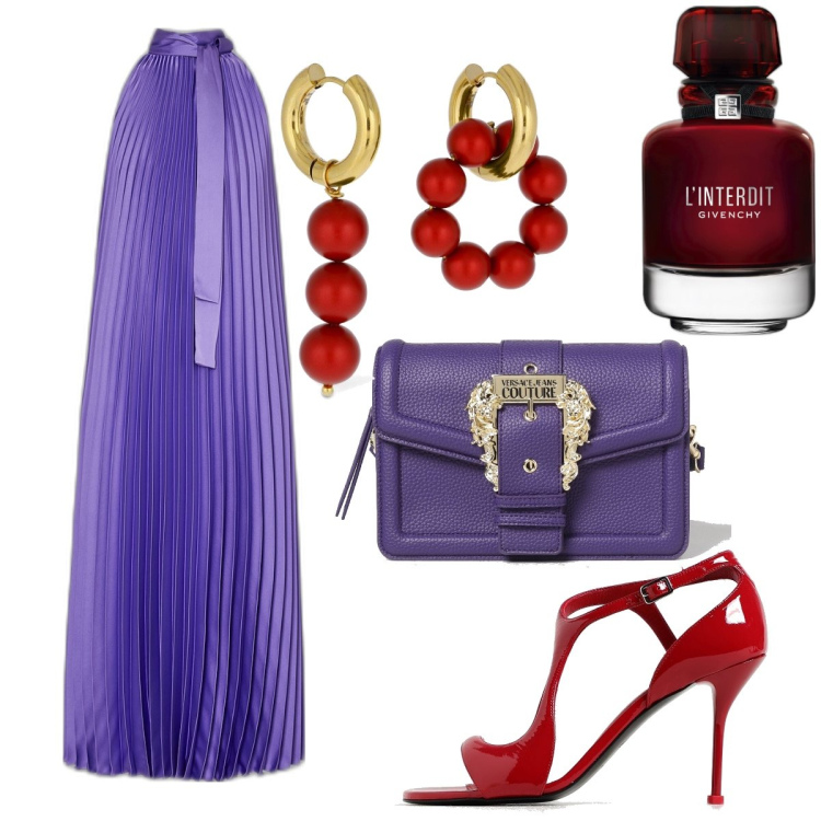 Outfit donna - Total look #1886096. Stile Glamour per Cerimonia. Abbinamento con profumi, vestiti, borse a tracolla, orecchini, sandali col tacco.