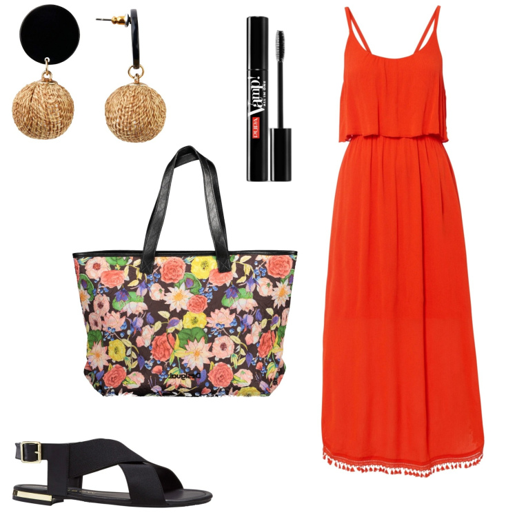 Outfit donna - Total look #1886170. Stile Basic per Tutti i giorni. Abbinamento con sandali, orecchini, vestiti midi/longuette, mascara, borse a spalla.