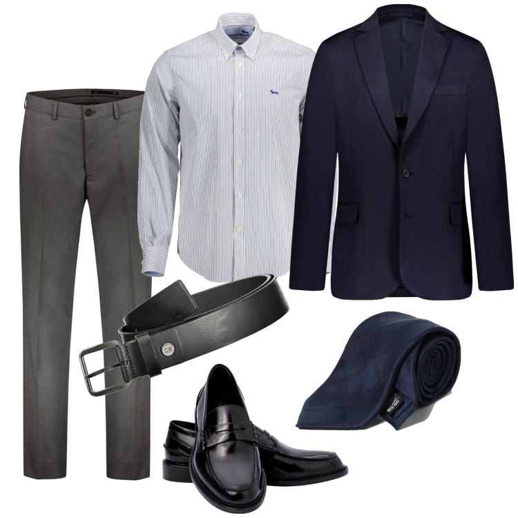 Outfit uomo - Appuntamento importante. Stile Business/Elegante per Ufficio. Abbinamento con pantaloni, camicie, giacche, cinture, scarpe stringate, cravatte.