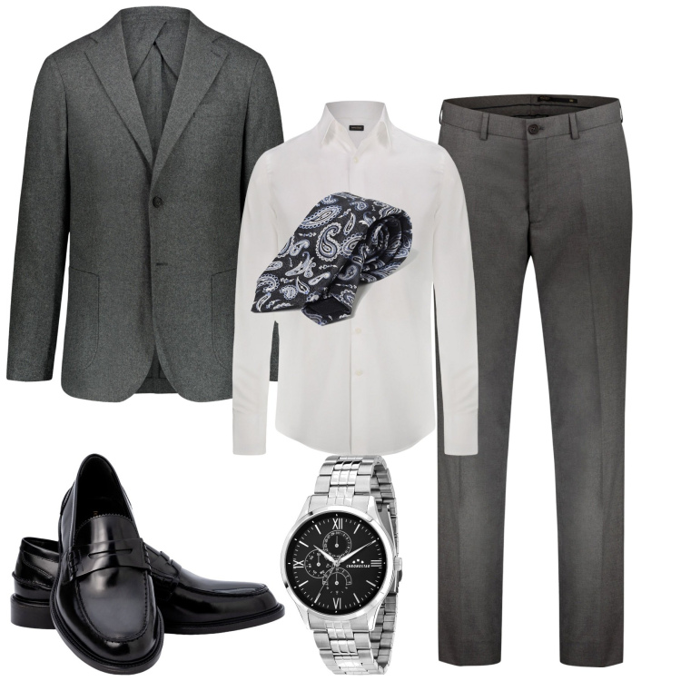 Outfit uomo - Timeless creations. Stile Business/Elegante per Cerimonia. Abbinamento con orologi, pantaloni, giacche, camicie, cravatte, scarpe stringate.