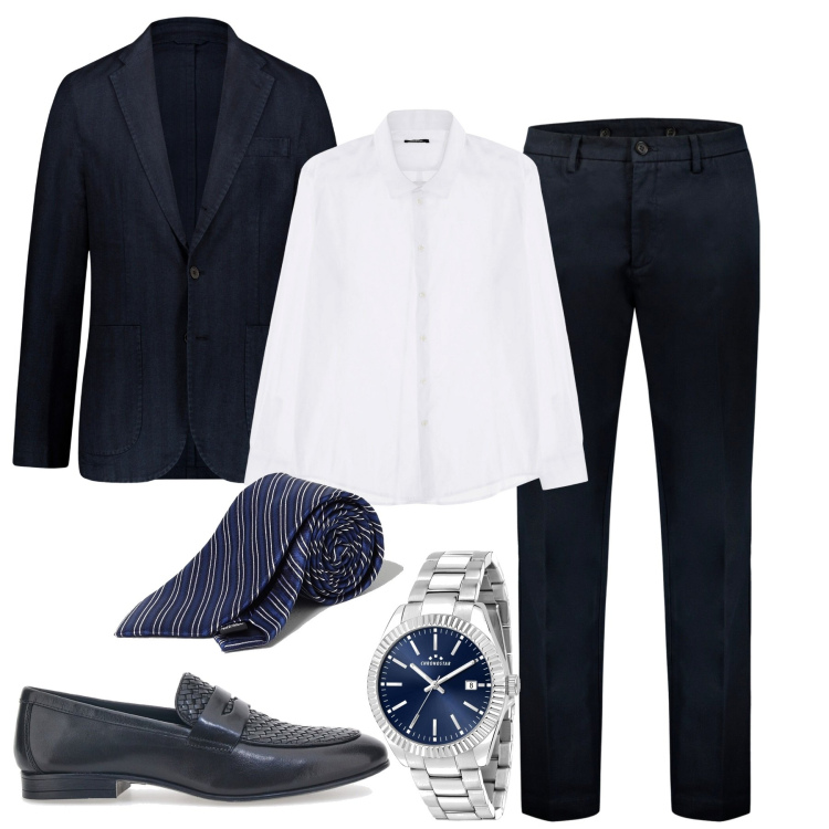 Outfit uomo - Elegante. Stile Business/Elegante per Cerimonia. Abbinamento con orologi, camicie, pantaloni, giacche, scarpe stringate, cravatte.