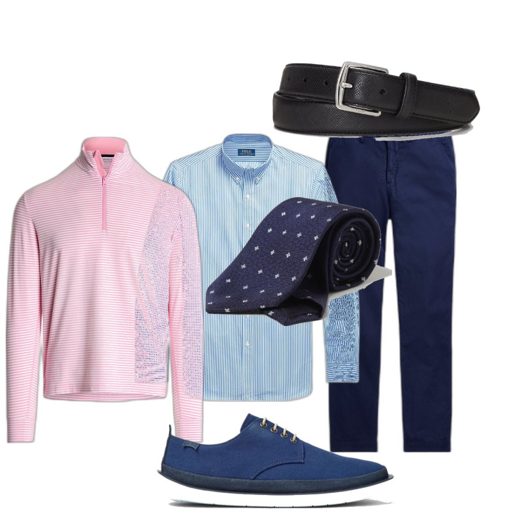 Outfit uomo - Classico allo sportello. Stile Business/Elegante per Ufficio. Abbinamento con camicie, cinture, pantaloni, pullovers, cravatte, scarpe stringate.