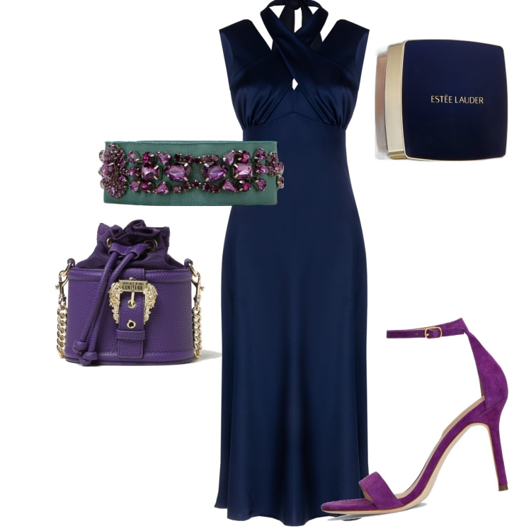 Outfit donna - Serata speciale. Stile Chic per Serata fuori. Abbinamento con fondotinta, vestiti midi/longuette, cinture, sandali col tacco, borse a mano.