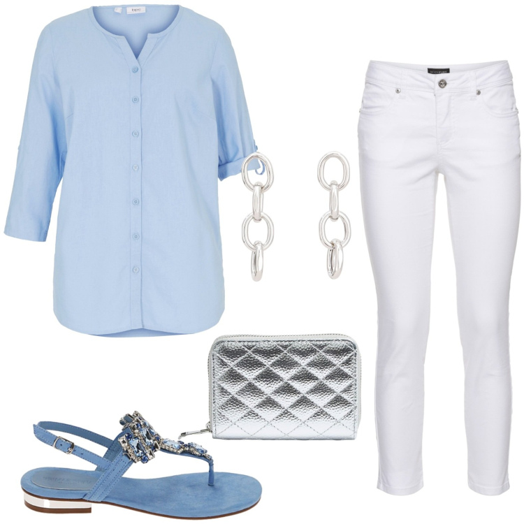 Outfit donna - Infradito gioiello. Stile Casual per Tutti i giorni. look ideale per Petite. Abbinamento con camicie, pantaloni, portafogli, ciabatte, orecchini.