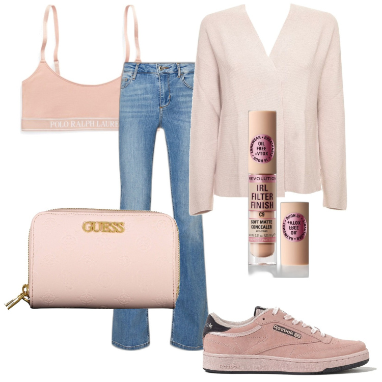 Outfit donna - Total look #1886580. Stile Basic per Tutti i giorni. Abbinamento con correttori, canottiere, jeans, sneakers, portafogli, cardigans.