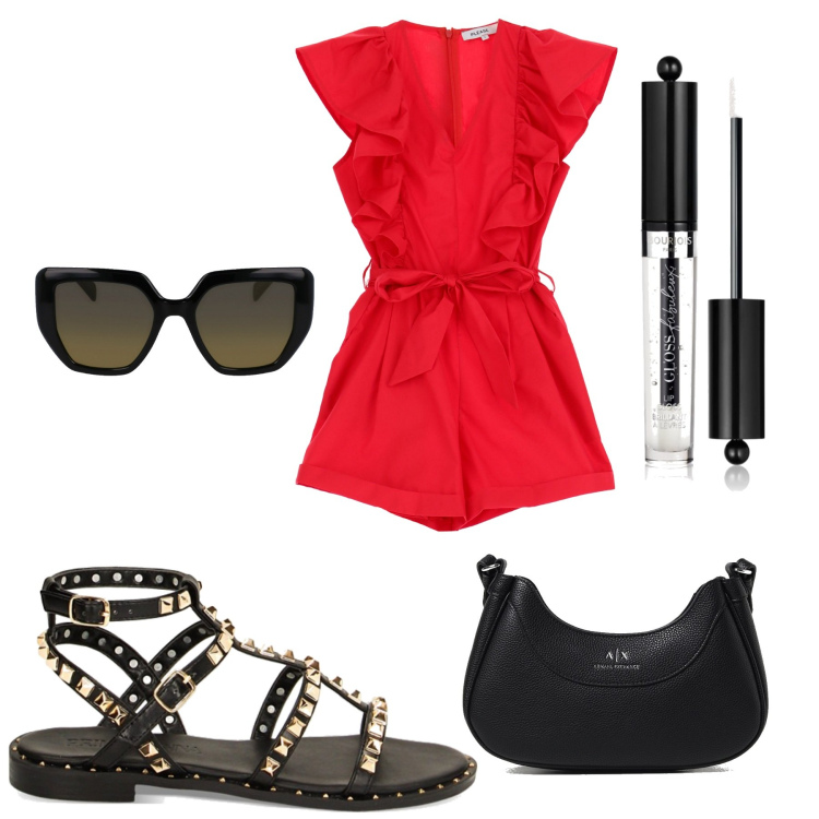 Outfit donna - Total look #1886735. Stile Minimal per Tutti i giorni. Abbinamento con gloss, vestiti corti, sandali, borse a tracolla, occhiali da sole.