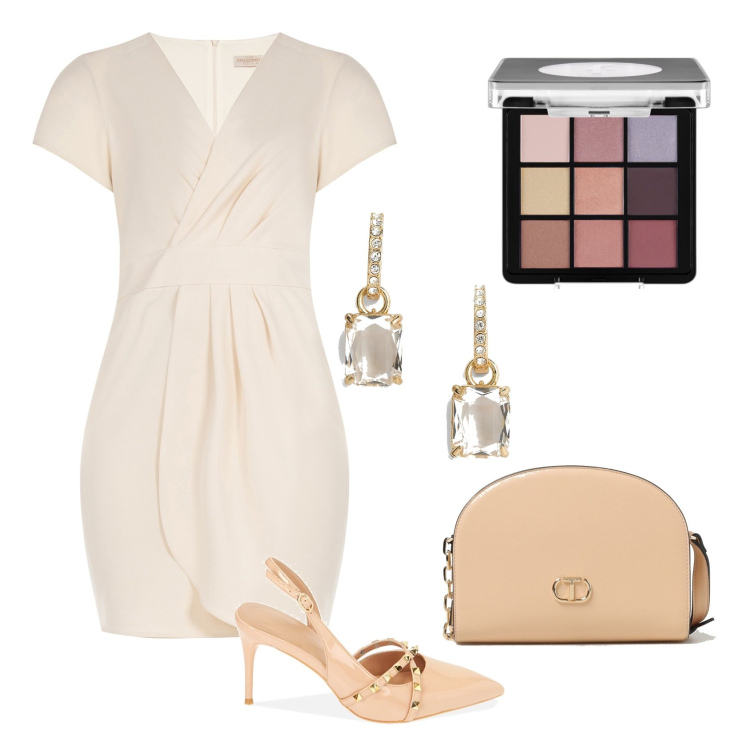 Outfit donna - Il tubino chiaro. Stile Chic per Cerimonia. Abbinamento con ombretti, vestiti a tubino, décolleté, orecchini, borse a tracolla.