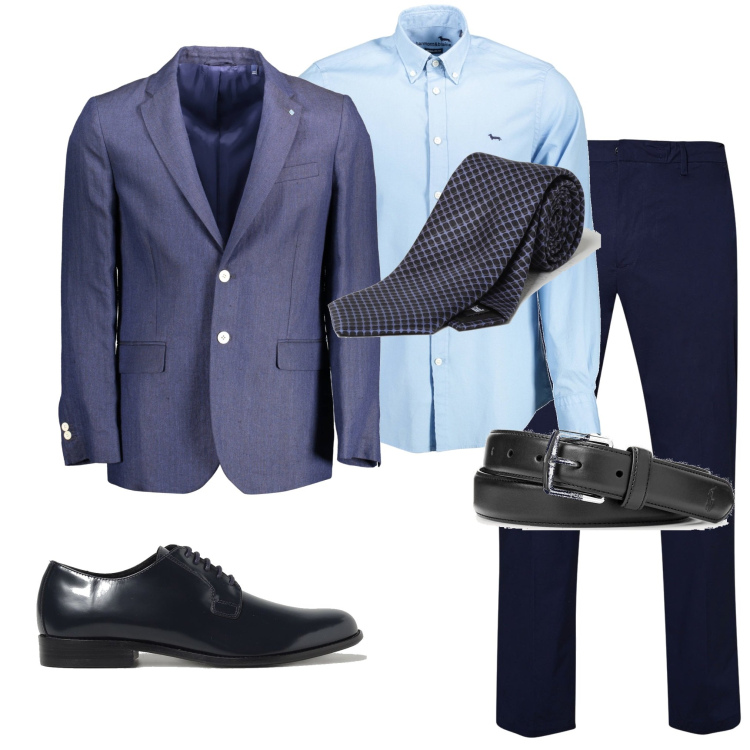 Outfit uomo - Classico ed elegante. Stile Business/Elegante per Ufficio. Abbinamento con cinture, camicie, giacche, cravatte, scarpe stringate, pantaloni chino.
