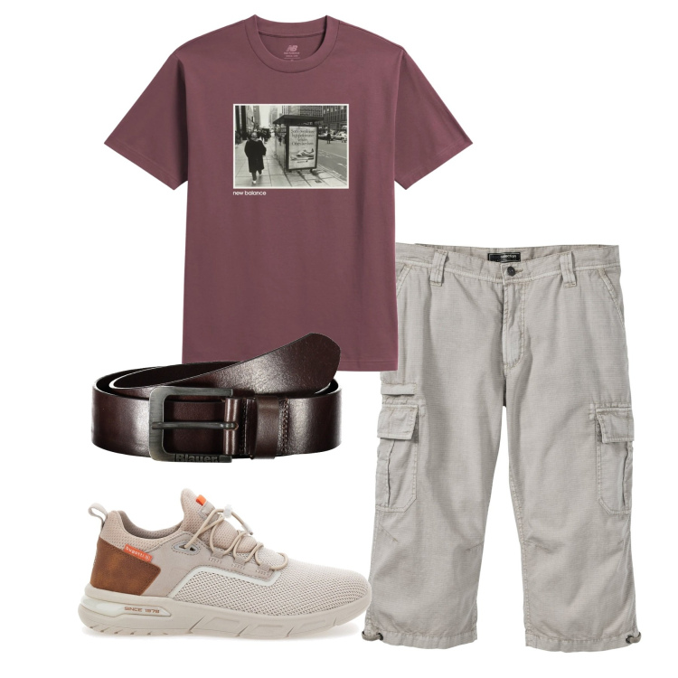 Outfit uomo - In giro. Stile Casual per Tutti i giorni. Abbinamento con bermuda, t-shirt, cinture, sneakers.