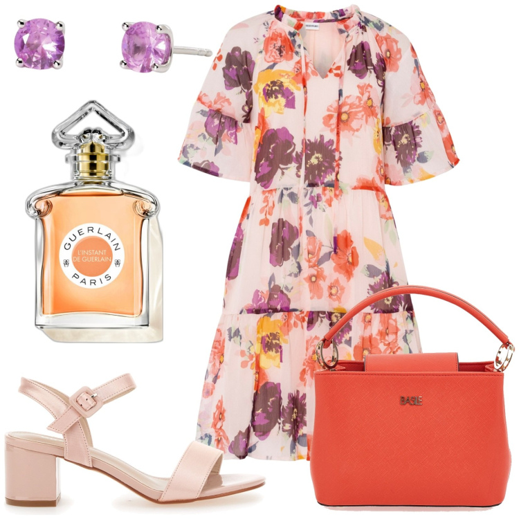 Outfit donna - Total look #1886835. Stile Romantica per Tutti i giorni. Abbinamento con vestiti, profumi, orecchini, borse a mano, sandali col tacco.