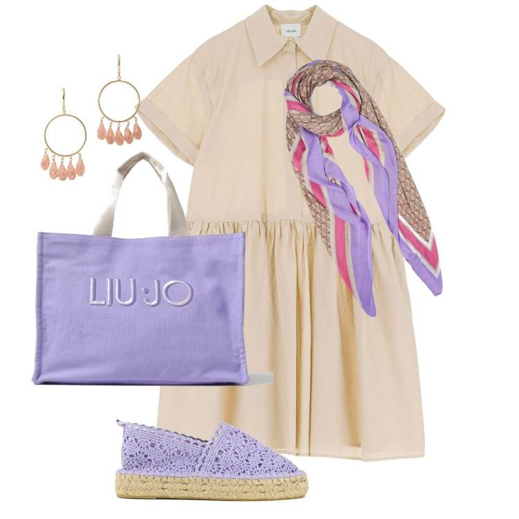 Outfit donna - Un foulard. Stile Bon Ton per Ufficio. Abbinamento con vestiti midi/longuette, orecchini, espadrillas, foulard, borse tote.