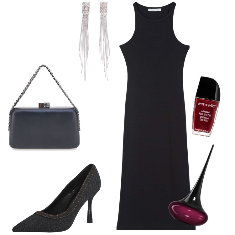 Outfit donna - Ma pure low cost che soiree. Stile Glamour per Serata fuori. Abbinamento con orecchini, profumi, smalti, vestiti lunghi, décolleté, pochette.