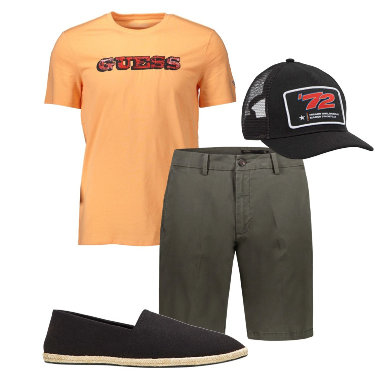 Outfit uomo - Basic. Stile Urban per Tutti i giorni. Abbinamento con espadrillas, cappelli, bermuda, t-shirt.