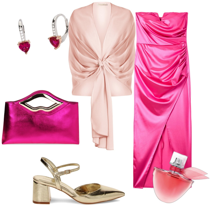 Outfit donna - Cerimonia. Stile Chic per Cerimonia. Abbinamento con profumi, orecchini, stole, vestiti lunghi, décolleté, pochette.