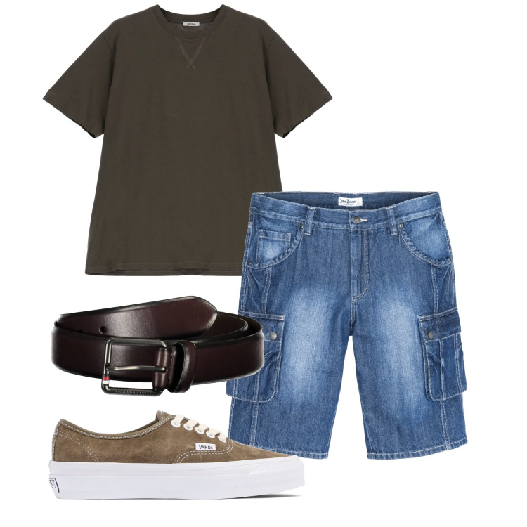 Outfit uomo - City. Stile Casual per Tutti i giorni. Abbinamento con bermuda, t-shirt, cinture, sneakers.