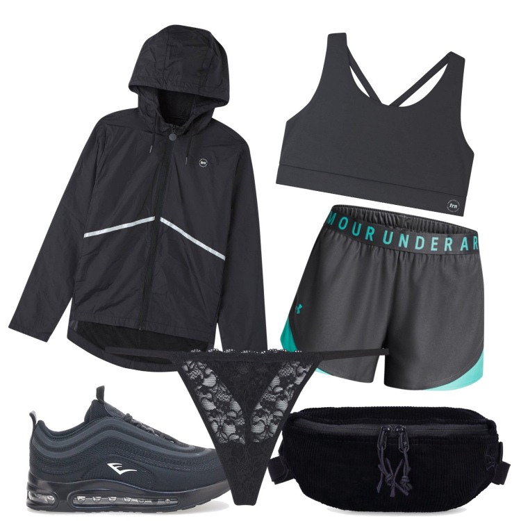 Outfit donna - Sport al femminile. Stile Casual per Sport. Abbinamento con canottiere, perizomi, blazer, sneakers, marsupi, pantaloni.