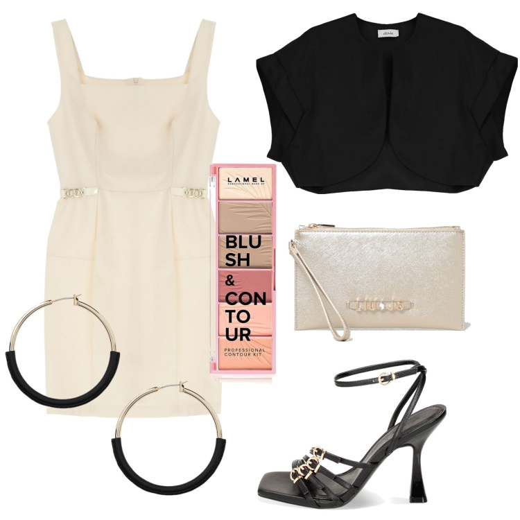Outfit donna - Total look #1887388. Stile Chic per Cerimonia. Abbinamento con blush, vestiti corti, sandali col tacco, orecchini, blazer, clutch.