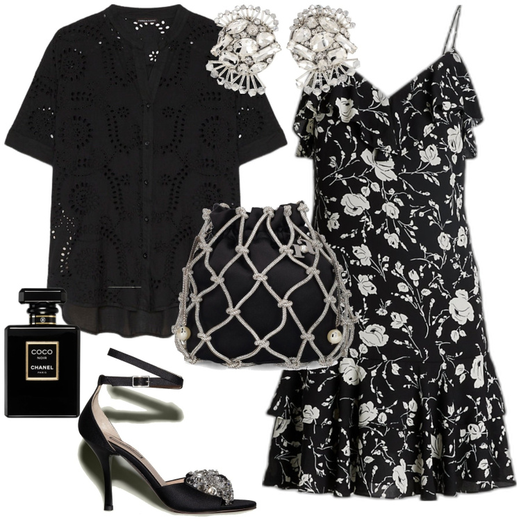 Outfit donna - Bon ton serata evento speciale. Stile Bon Ton per Serata fuori. Abbinamento con profumi, vestiti senza maniche, orecchini, pochette, sandali col tacco, camicie a manica corta.