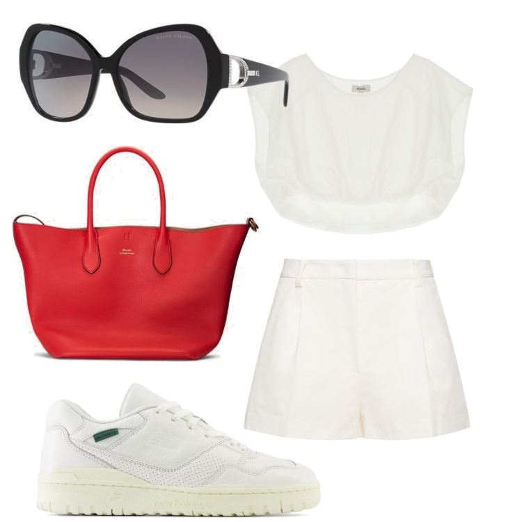 Outfit donna - A lezione di tennis. Stile Casual per Sport. look ideale per Petite. Abbinamento con sneakers, canottiere, occhiali da sole, borse tote, shorts.