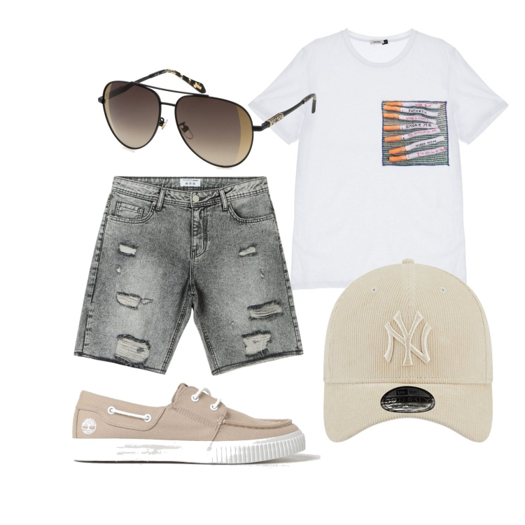 Outfit uomo - Ghost outfitter - giugno. Stile Casual per Tutti i giorni. Abbinamento con shorts, t-shirt, cappelli con visiera, scarpe stringate, occhiali da sole.