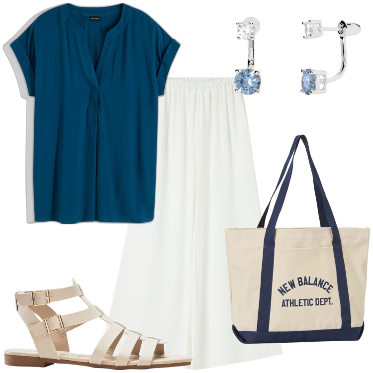 Outfit donna - Total look #1887963. Stile Casual per Tutti i giorni. Abbinamento con bluse, sandali, pantaloni, orecchini, borse tote.
