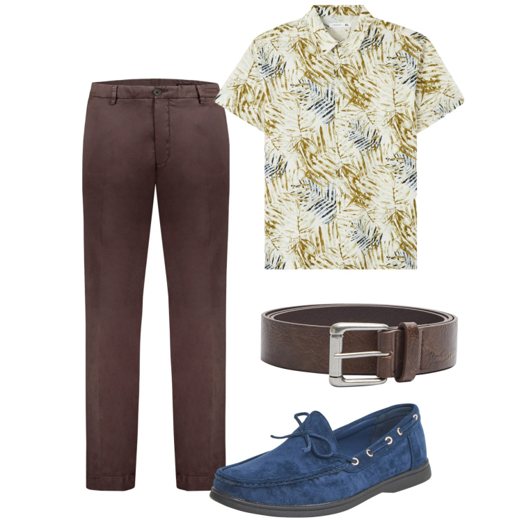 Outfit uomo - City. Stile Casual per Tutti i giorni. Abbinamento con scarpe stringate, camicie a manica corta, cinture, pantaloni.