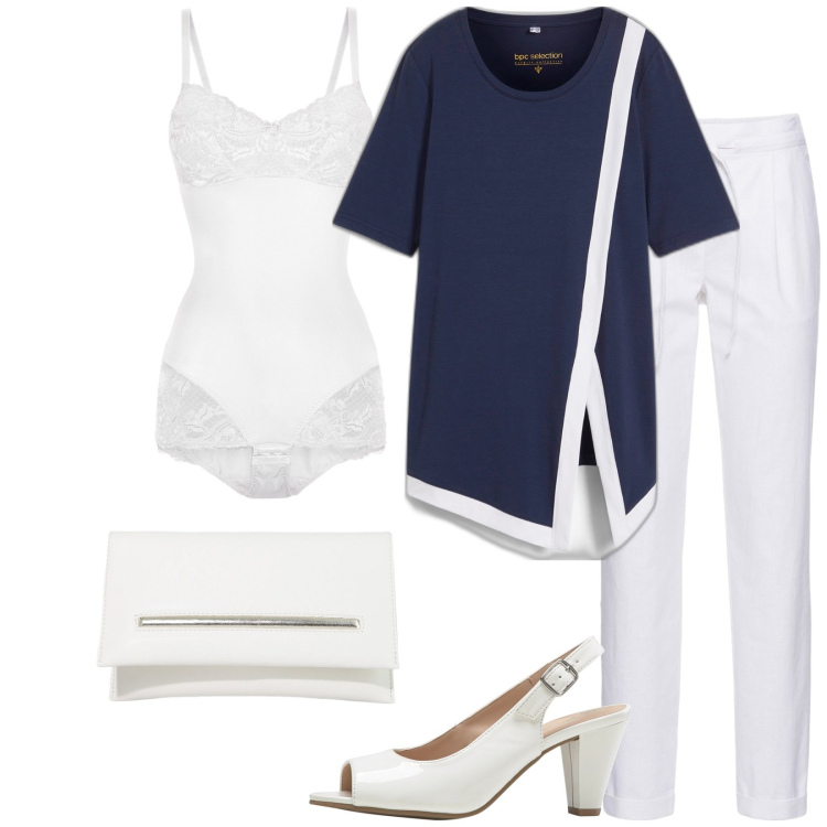 Outfit donna - Total look #1888210. Stile Casual chic per Tutti i giorni. Abbinamento con pantaloni, décolleté, maglieria, body, pochette.