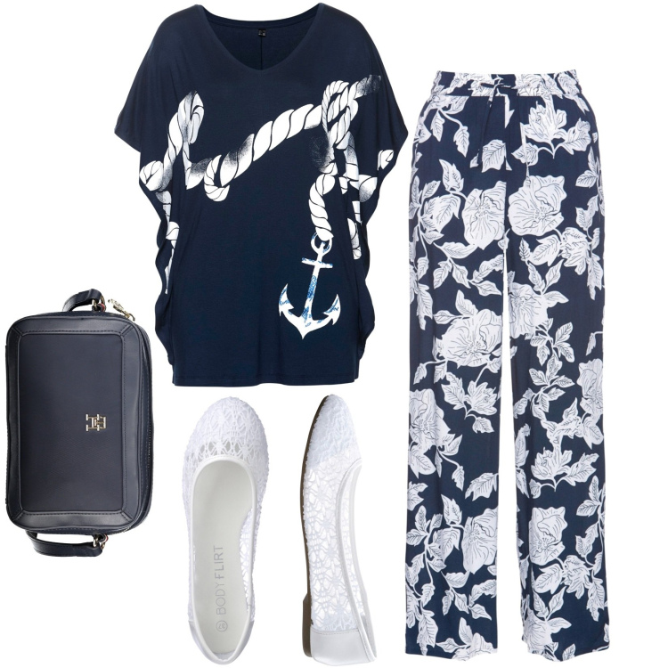 Outfit donna - Total look #1888215. Stile Casual per Tutti i giorni. Abbinamento con pantaloni a palazzo, ballerine, maglieria, borse a tracolla.