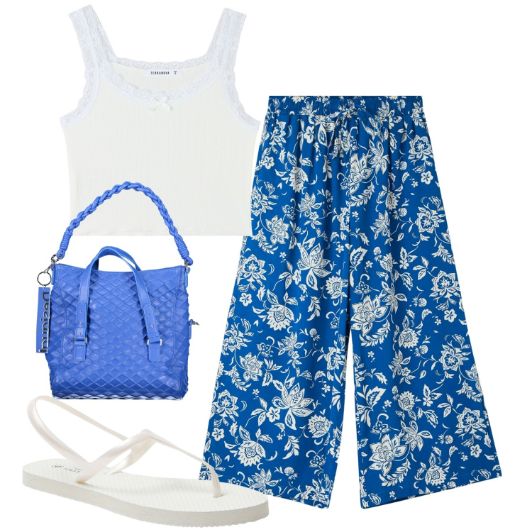 Outfit donna - Total look #1888310. Stile Casual per Tutti i giorni. Abbinamento con pantaloni a palazzo, sandali, top, borse a spalla.