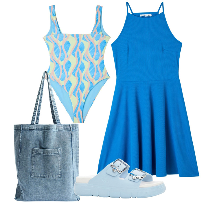 Outfit donna - Mare. Stile Bon Ton per Mare. Abbinamento con ciabatte, costumi interi, vestiti corti, shopping bag.