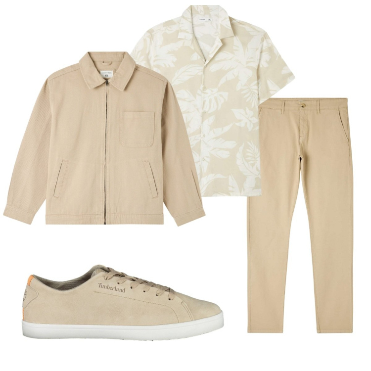 Outfit uomo - Colori chiari. Stile Trendy per Tutti i giorni. Abbinamento con giacche, camicie a manica corta, pantaloni chino, scarpe sportive.