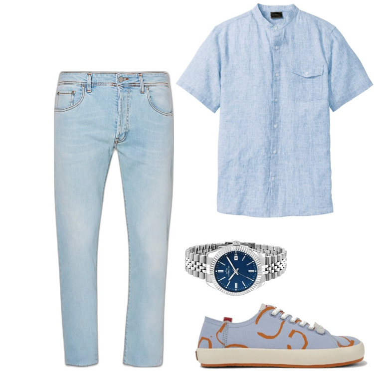 Outfit uomo - Total look #1888467. Stile Casual per Tutti i giorni. Abbinamento con camicie a manica corta, orologi, jeans, sneakers.