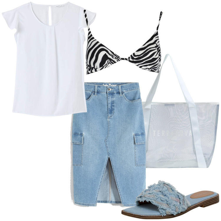 Outfit donna - Total look #1888576. Stile Basic per Tutti i giorni. Abbinamento con gonne, bluse, ciabatte, shopping bag, costumi.