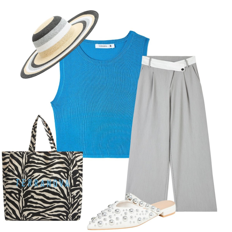 Outfit donna - Il top crochet turchese per l’estate. Stile Casual chic per Tutti i giorni. Abbinamento con borse tote, ballerine, pantaloni a palazzo, top, cappelli.