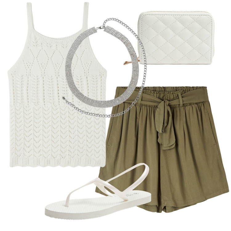 Outfit donna - Total look #1888708. Abbinamento con shorts, sandali, cinture, top, portafogli.