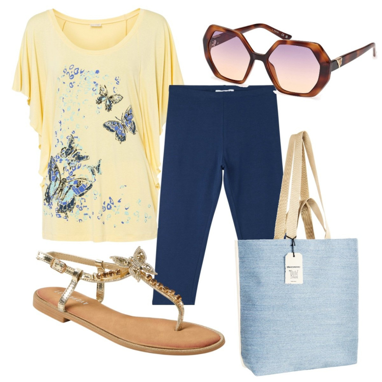 Outfit donna - ... e ancora giallo. Stile Basic per Tutti i giorni. Abbinamento con maglieria, leggings, sandali gioiello, borse tote, occhiali da sole.