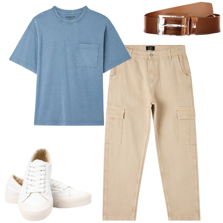 Outfit uomo - Total look #1888727. Stile Casual per Tutti i giorni. Abbinamento con t-shirt, pantaloni cargo, cinture, sneakers.