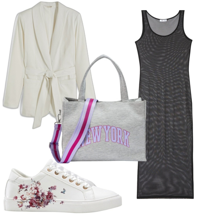 Outfit donna - Total look #1888792. Stile Trendy per Tutti i giorni. Abbinamento con sneakers, blazer, vestiti lunghi, shopping bag.