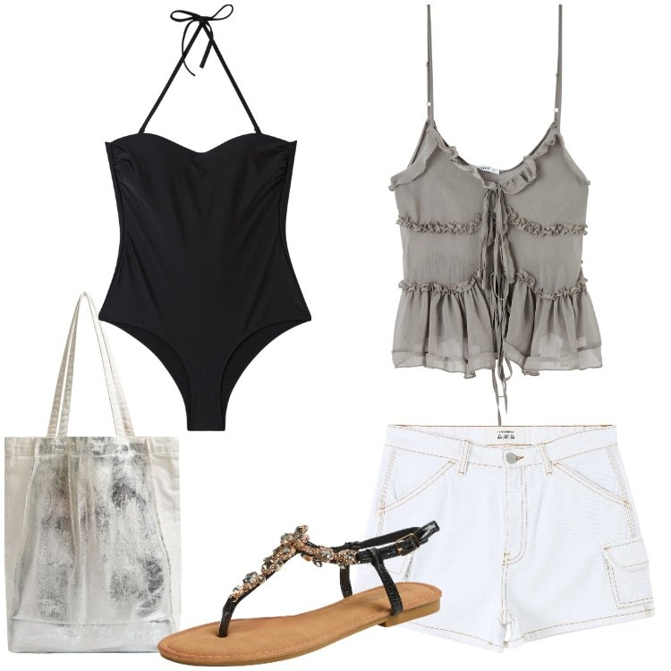 Outfit donna - It\'s Festival time con Terranova. Stile Trendy per Tutti i giorni. Abbinamento con pantaloni corti, costumi interi, top, shopping bag, sandali gioiello.