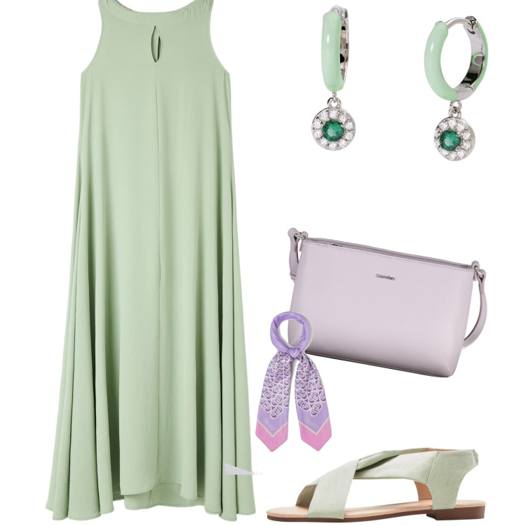 Outfit donna - Total look #1888921. Stile Casual per Tutti i giorni. Abbinamento con sandali, vestiti senza maniche, orecchini, borse a tracolla, foulard.