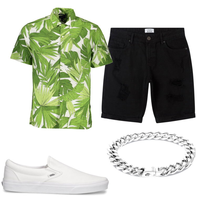 Outfit uomo - Total look #1888949. Stile Casual per Tutti i giorni. Abbinamento con bermuda, camicie a manica corta, sneakers, braccialetti.
