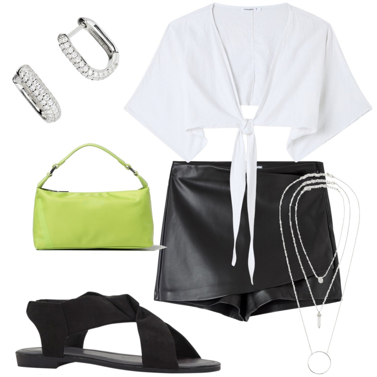 Outfit donna - Short neri. Stile Chic per Tutti i giorni. look ideale per Petite. Abbinamento con ciondoli, sandali, gonne, camicie, orecchini, borse a spalla.