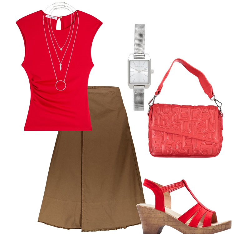 Outfit donna - Total look #1889102. Stile Casual chic per Tutti i giorni. Abbinamento con ciondoli, sandali, orologi, t-shirt, gonne lunghe, collane.