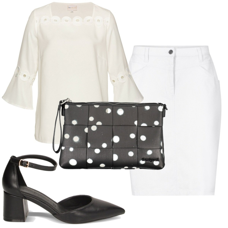 Outfit donna - Total look #1889410. Stile Trendy per Tutti i giorni. Abbinamento con gonne, bluse, décolleté, borse a spalla.